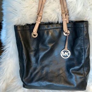 Michael Kors Tote Purse, Leather, Black & Tan, FUC